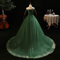 Dark Red Dress, Green Tulle with Lace Applique Long Prom Dress, Green Sweet 16 Dresses
