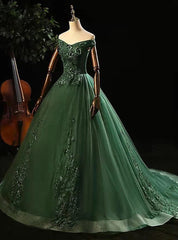 Prom Pictures, Green Tulle with Lace Applique Long Prom Dress, Green Sweet 16 Dresses