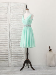 Prom Dresses Stores, Green V Neck Chiffon Short Prom Dress, Green Homecoming Dress