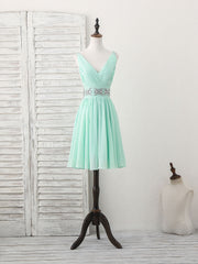 Prom Dress Stores, Green V Neck Chiffon Short Prom Dress, Green Homecoming Dress