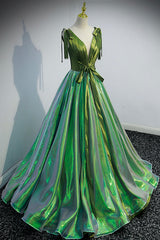 Best Prom Dress, Green V-Neck Long A-Line Prom Dress, Simple Green Evening Party Dress