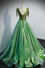 Dress To Wear To A Wedding, Green V-Neck Long A-Line Prom Dress, Simple Green Evening Party Dress