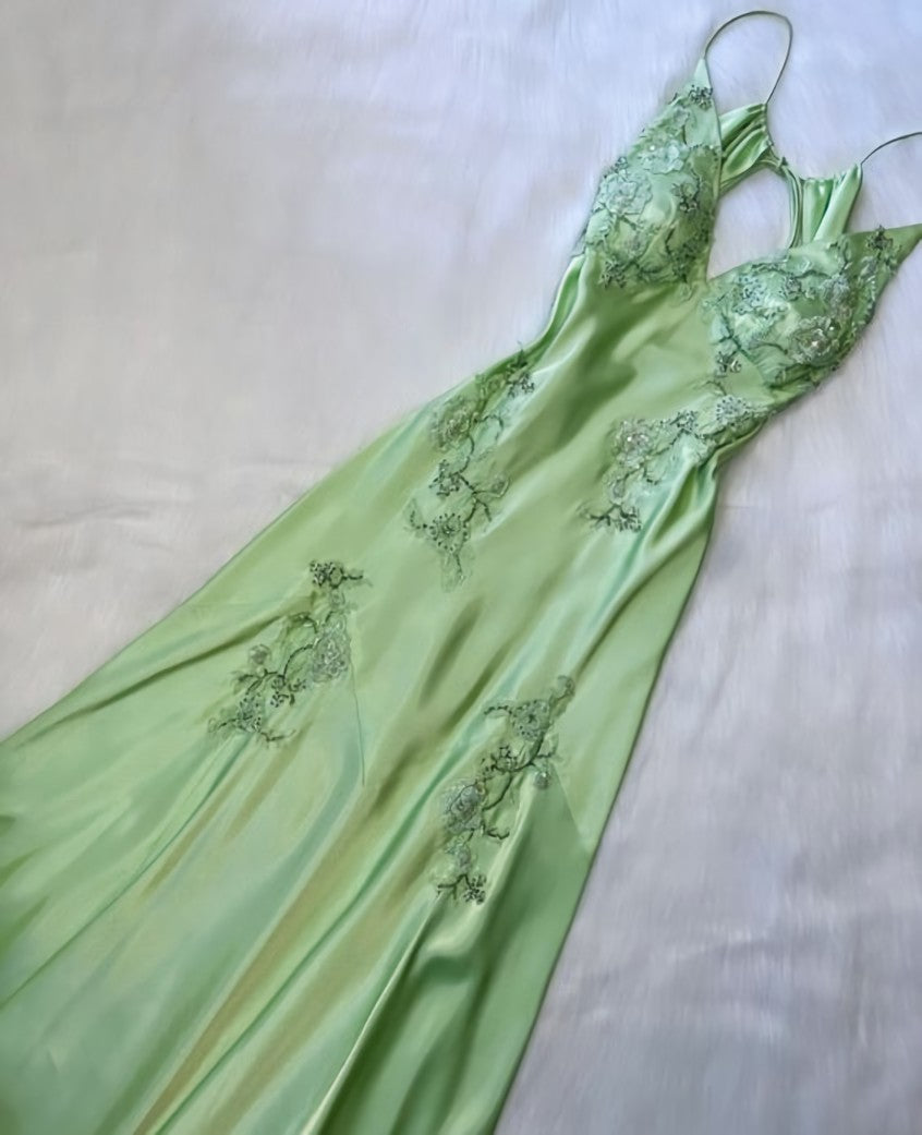 Wedding Pictures Ideas, Green V neck Long Prom Dress