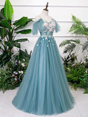Formal Dress Outfit, Green V Neck Tulle Lace Long Prom Dress Lace Evening Dress
