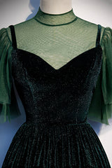 Prom Dresses Designers, Green Velvet Long A-Line Prom Dress, Green Formal Evening Dress