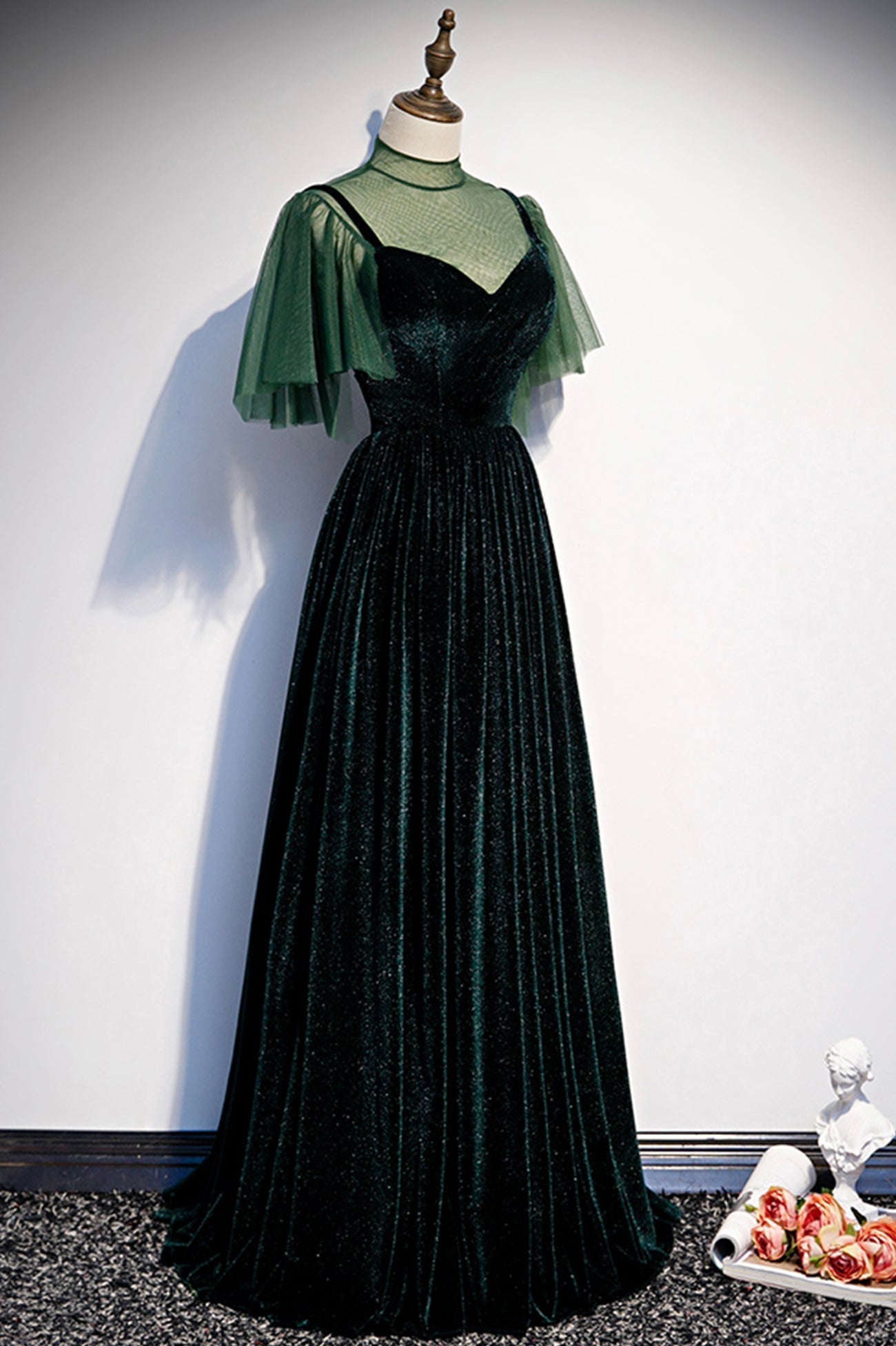Prom Dresses Designs, Green Velvet Long A-Line Prom Dress, Green Formal Evening Dress