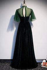 Prom Dress Designs, Green Velvet Long A-Line Prom Dress, Green Formal Evening Dress