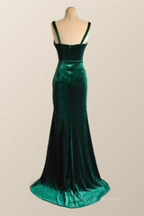 Prom Dress Ideas, Green Velvet Mermaid Long Formal Dress with Slit