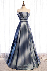 Evening Dresses Velvet, Grey A-line Strapless Pleated Lace-Up Back Taffeta Maxi Formal Dress