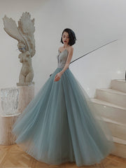Prom Dresses Laced, Grey and Green Long Simple Party Dress Prom Dress, A-line Formal Dresses