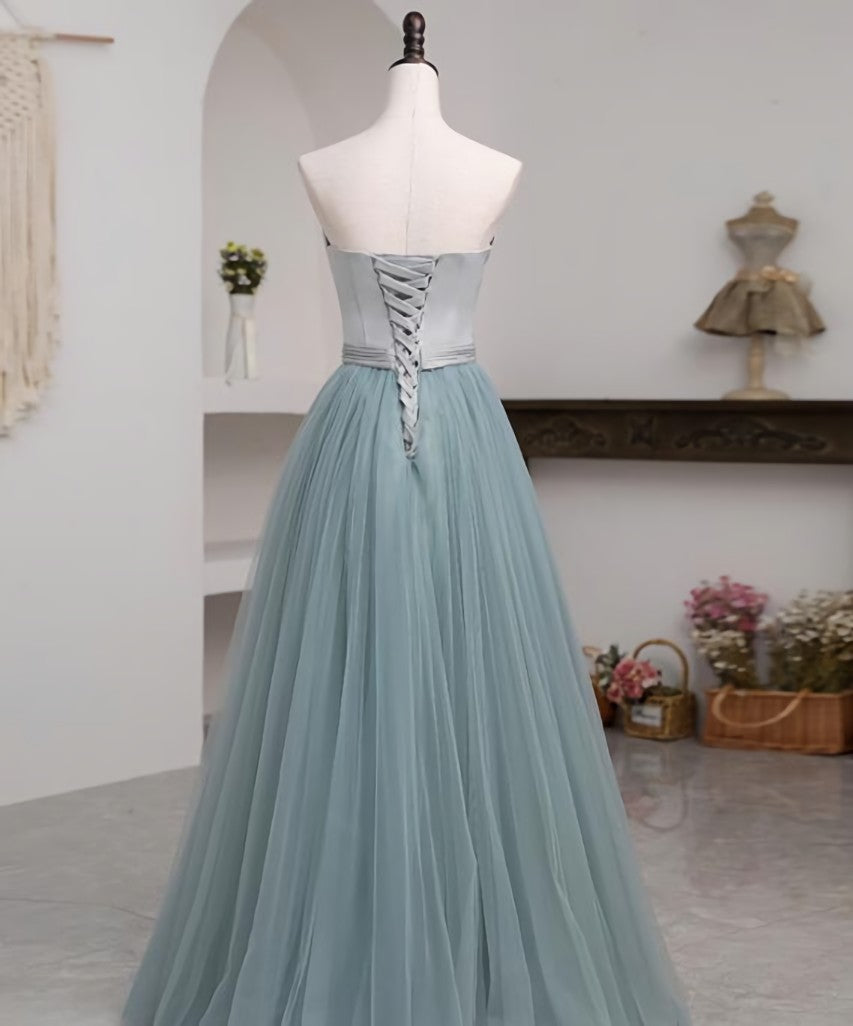 Prom Dresses Laces, Grey and Green Long Simple Party Dress Prom Dress, A-line Formal Dresses