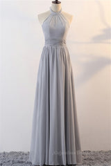 Silk Dress, Grey Chiffon Long Mismatched Bridesmaid Dresses