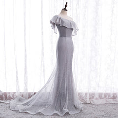 Prom Dresses Floral, Grey One Shoulder Lace-up Shiny Long Prom Dress Party Dress, Grey Long Evening Dresses