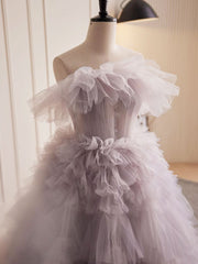 Evening Dress Online, Grey Purple Tulle Long Prom Dresses, Grey Purple Evening Dress