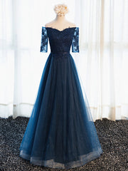 Homemade Ranch Dress, Half Sleeves Navy Blue Long Lace Prom Dresses, Navy Blue Lace Formal Bridesmaid Dresses