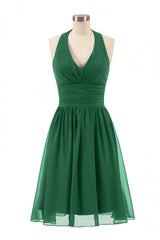 Formal Dressed Long Gowns, Halter A-line Green Short Chiffon Bridesmaid Dress