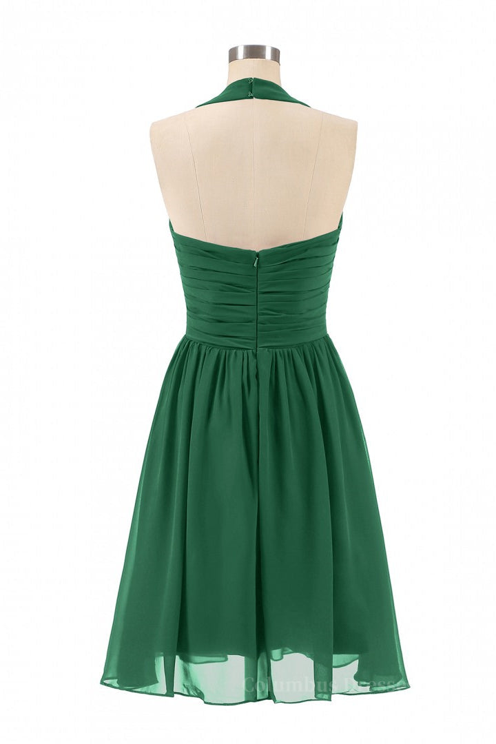Formal Dress Long Gown, Halter A-line Green Short Chiffon Bridesmaid Dress