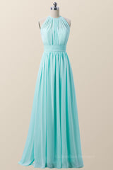 Bridesmaid Dresses 3 42 Length, Halter Blue Chiffon Long Bridesmaid Dress