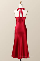 Evening Dress Elegant, Halter Cowl Neck Red Sheath Midi Dress
