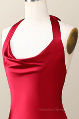 Evening Dress Ideas, Halter Cowl Neck Red Sheath Midi Dress