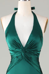 Evening Dresses Wedding, Halter Emerald Green Ruched Mermaid Bridesmaid Dress