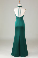 Evening Dress Wedding, Halter Emerald Green Ruched Mermaid Bridesmaid Dress