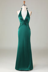 Evening Dresses Stores, Halter Emerald Green Ruched Mermaid Bridesmaid Dress