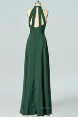 Wedding Inspiration, Halter Hunter Green A-line Long Bridesmaid Dress