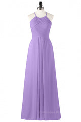 Party Dresses Online, Halter Lavender Pleated Chiffon Long Bridesmaid Dress