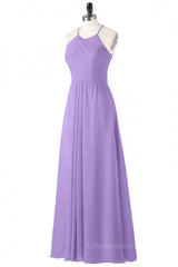 Party Dresses For Teens, Halter Lavender Pleated Chiffon Long Bridesmaid Dress