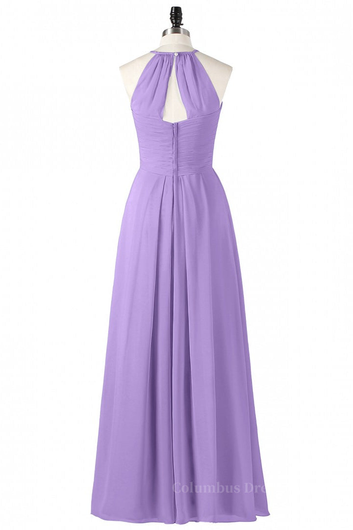 Party Dress Ideas, Halter Lavender Pleated Chiffon Long Bridesmaid Dress