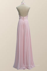 Bridesmaids Dress Blush, Halter Pink Chiffon A-line Long Bridesmaid Dress