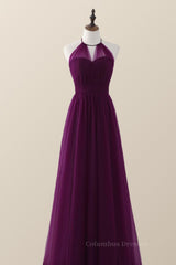 Party Dress Dress, Halter Purple Tulle Long Bridesmaid Dress