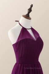Party Dresses Styles, Halter Purple Tulle Long Bridesmaid Dress