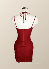 Homecoming Dress Tight, Halter Red Ruched Bodycon Mini Dress
