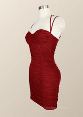 Homecoming Dresses Pockets, Halter Red Ruched Bodycon Mini Dress