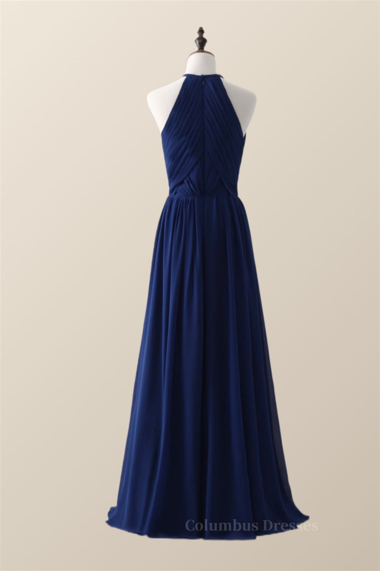 Homecoming Dress With Tulle, Halter Royal Blue Pleated Long Bridesmaid Dress