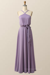 Prom Dresses 2062 Long, Halter Straps Purple Chiffon Long Bridesmaid Dress