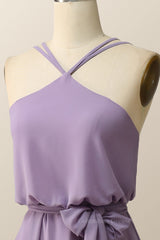 Prom Dresses 2061 Cheap, Halter Straps Purple Chiffon Long Bridesmaid Dress