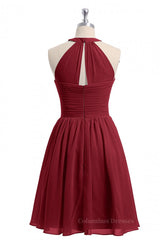 Formal Dresses And Evening Gowns, Halter Wine Red Chiffon Short Bridesmaid Dress
