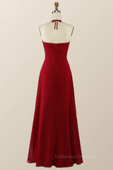 Formal Dress Ideas, Halter Wine Red Empire A-line Long Bridesmaid Dress