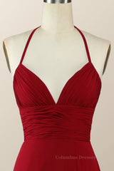 Formal Dress Idea, Halter Wine Red Empire A-line Long Bridesmaid Dress