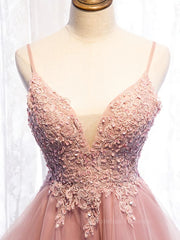 Hoco Dress, High Low Pink Lace Prom Dresses, Pink High Low Formal Graduation Homecoming Dresses