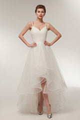 Wedding Dress Hire Near Me, High Low Spaghetti Straps Minimalist Design Wedding Dresses