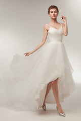 Wedding Dresses Under 209, High Low Spaghetti Straps Minimalist Design Wedding Dresses