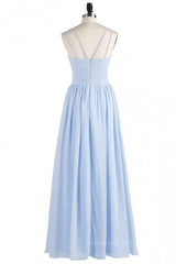 Party Dress Nye, High Neck Light Blue Chiffon Empire Long Bridesmaid Dress