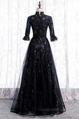 Gorgeou Dress, High Neck Long Sleeves Beading-Embroidered Long Formal Dress