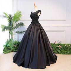 Party Dress Shop Near Me, High Quality Black Satin Long Party Dress, Black Evening Gown