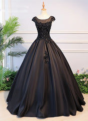 Party Dress Shops Near Me, High Quality Black Satin Long Party Dress, Black Evening Gown