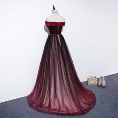 Pretty Prom Dress, High Quality Gradient Dark Red Sweetheart Long Prom Dress, Tulle Evening Dress